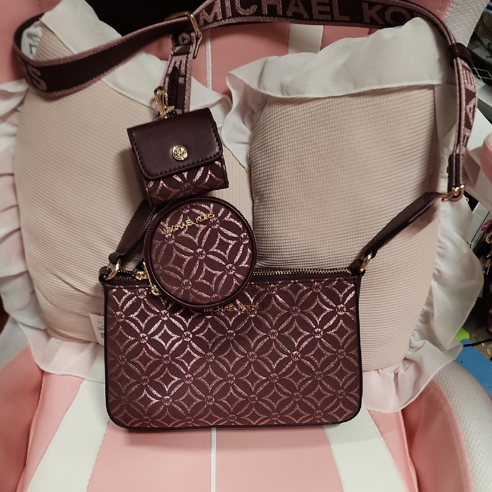 Michael Kors Burgundy Patterned Women's Bag Set